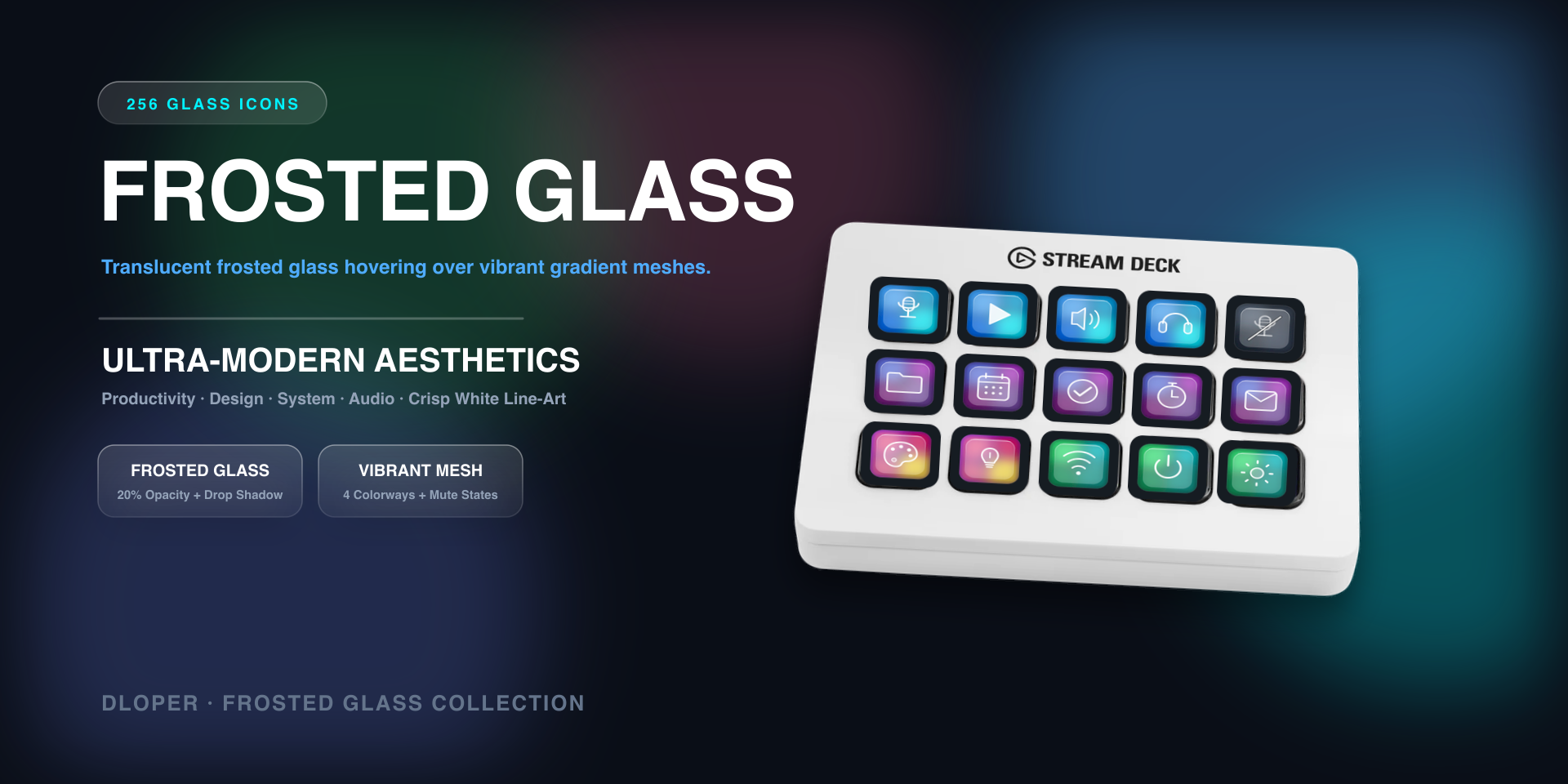 Frosted Glass Icon Pack on Stream Deck