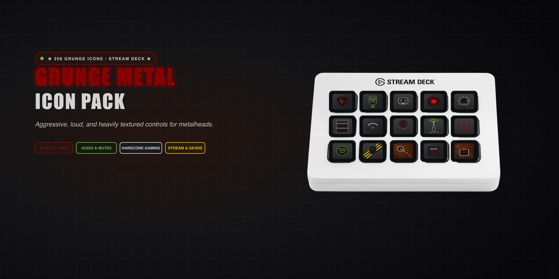 Grunge Heavy Metal Icon Pack on Stream Deck