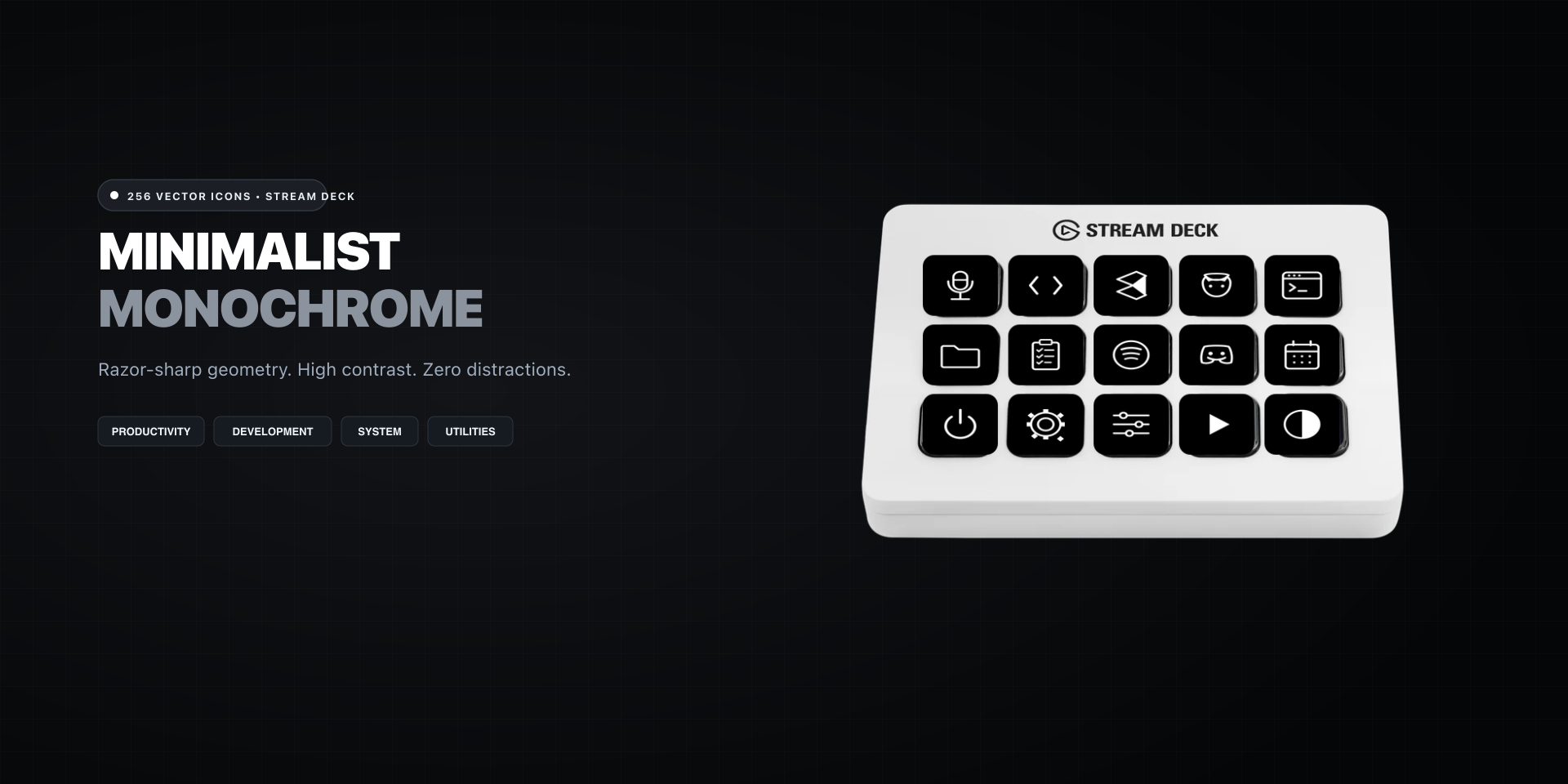 Minimalist Monochrome Icon Pack on Stream Deck