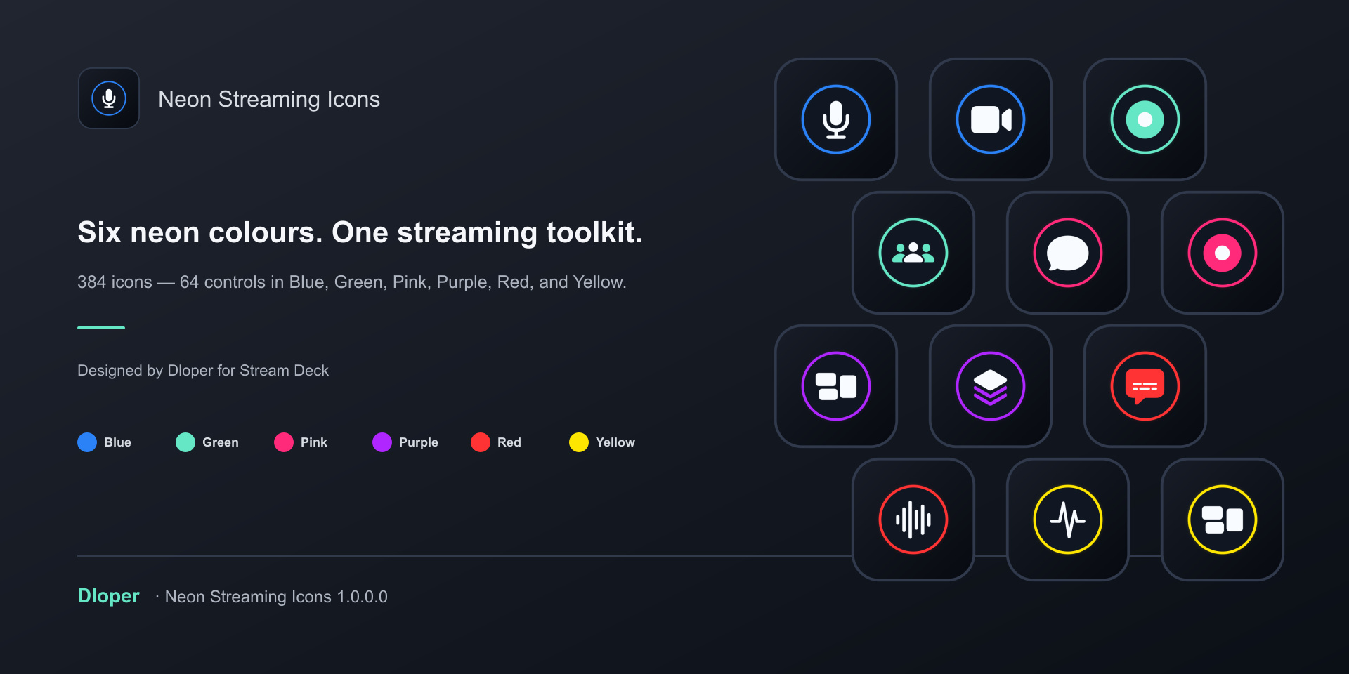 Neon Streaming Icons on Stream Deck