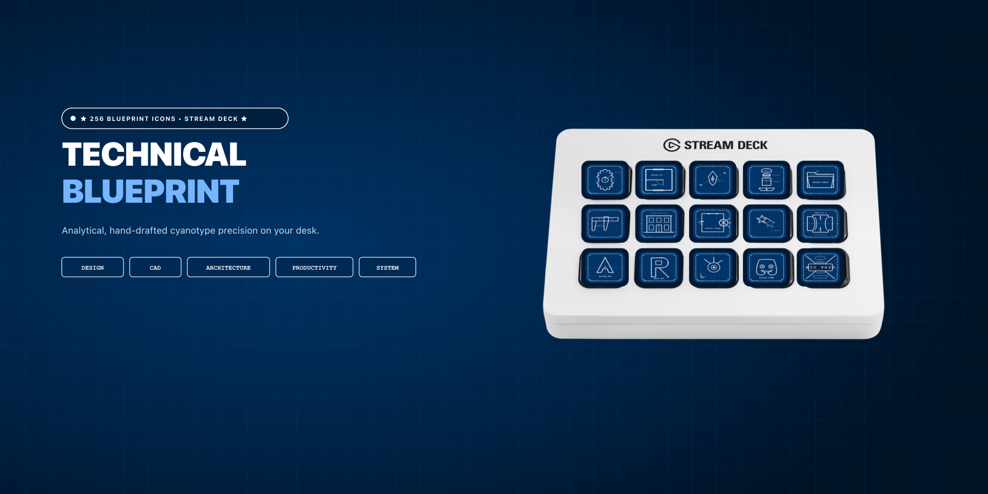 Technical Blueprint Icon Pack on Stream Deck