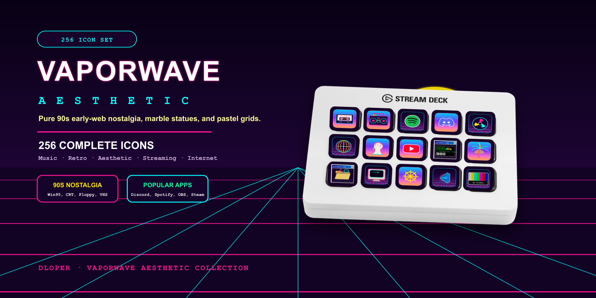Vaporwave Aesthetic Icon Pack on Stream Deck